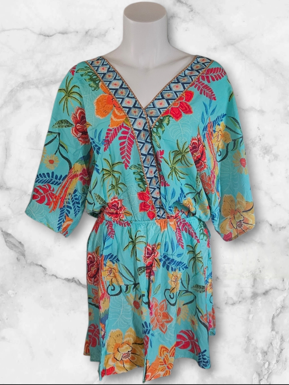 Cupshe NWT Tropical Floral Boho Dress Medium Beach Vacation Mini